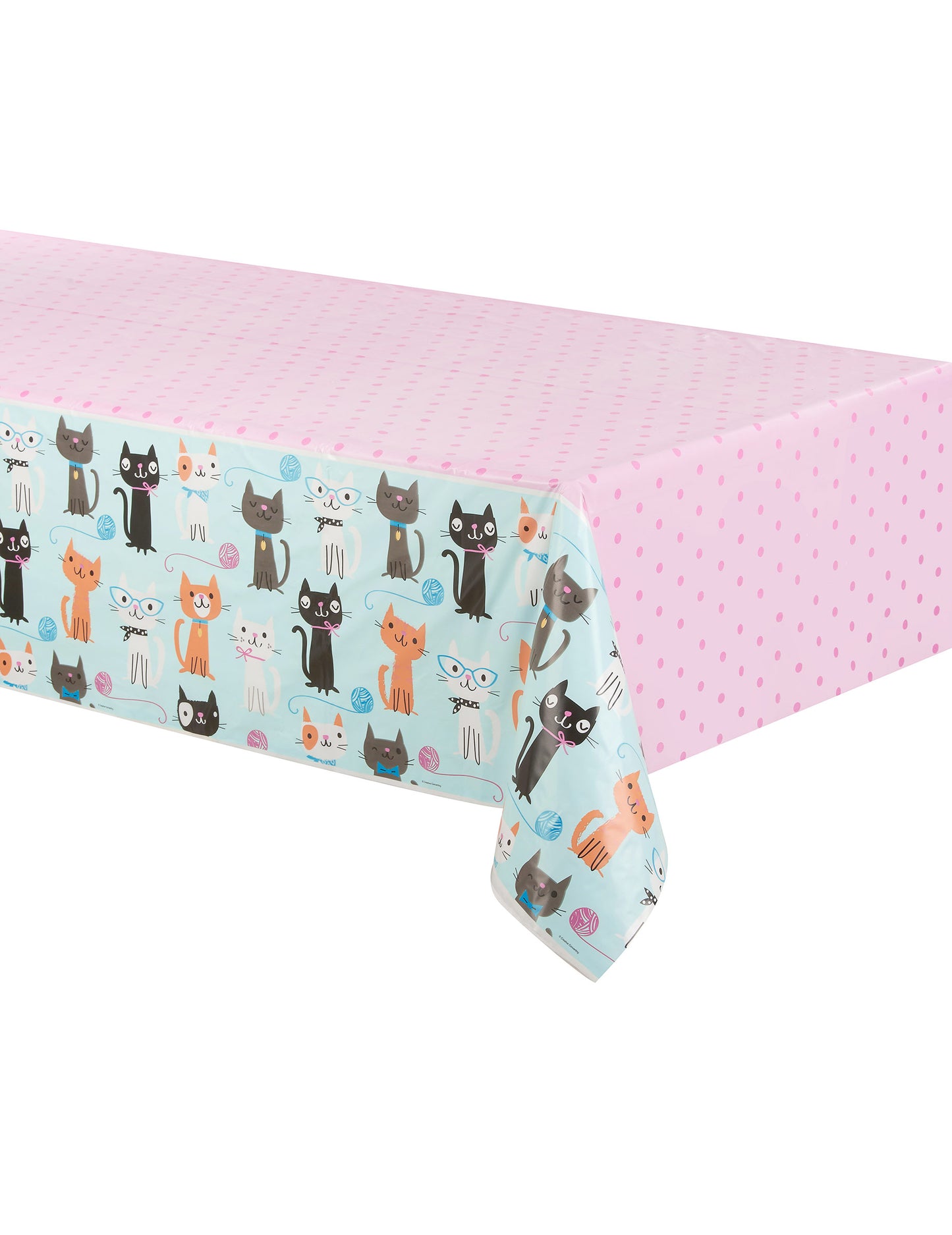 Nappe en plastique chats pour anniversaire bleue et rose