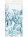 Nappe en plastique corail motif coquillages pour fête bleue et blanche