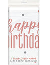Nappe en plastique Happy Birthday pour anniversaire blanche et rose à pois