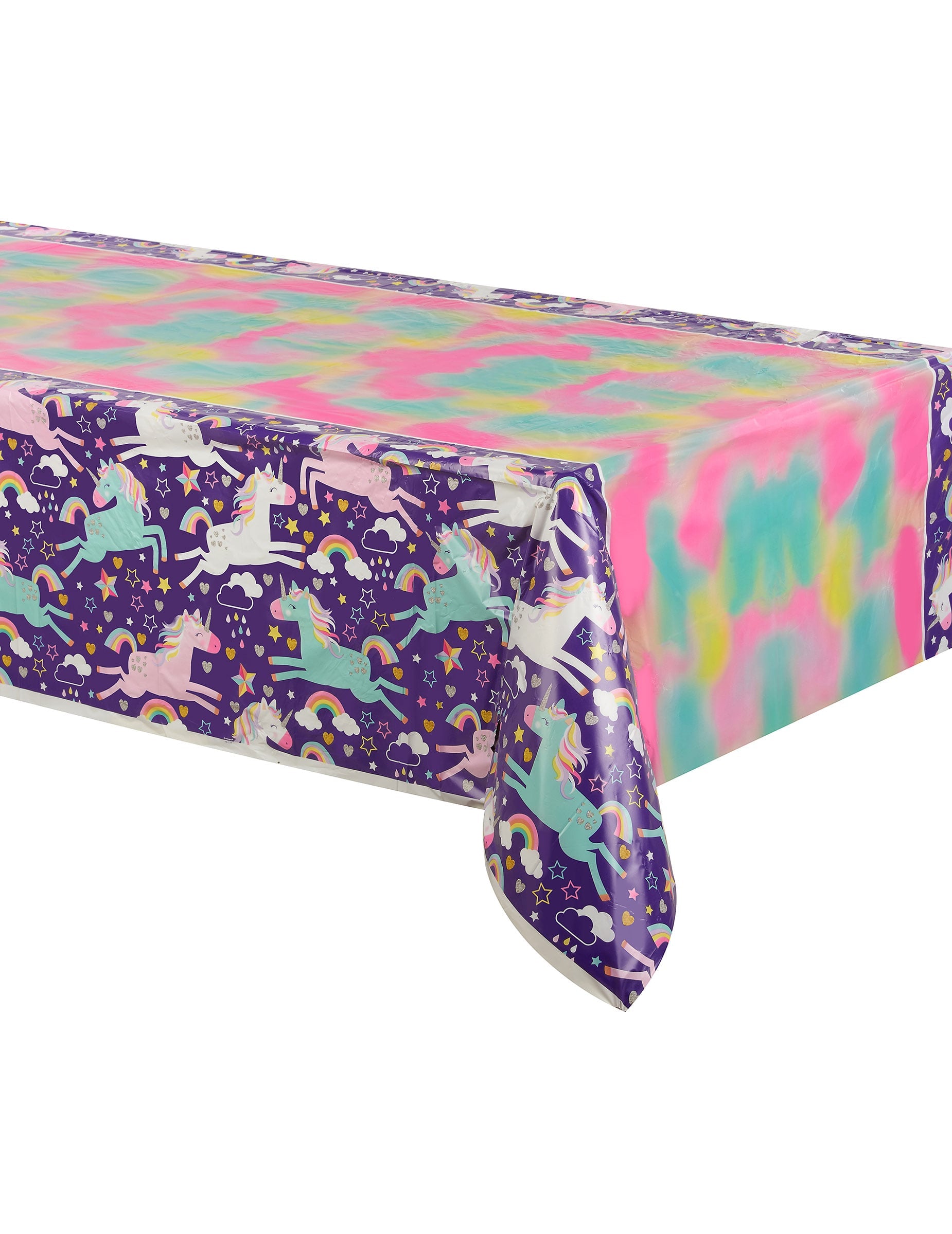 Nappe en plastique licorne party pour anniversaire violette et multicolore