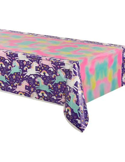 Nappe en plastique licorne party pour anniversaire violette et multicolore