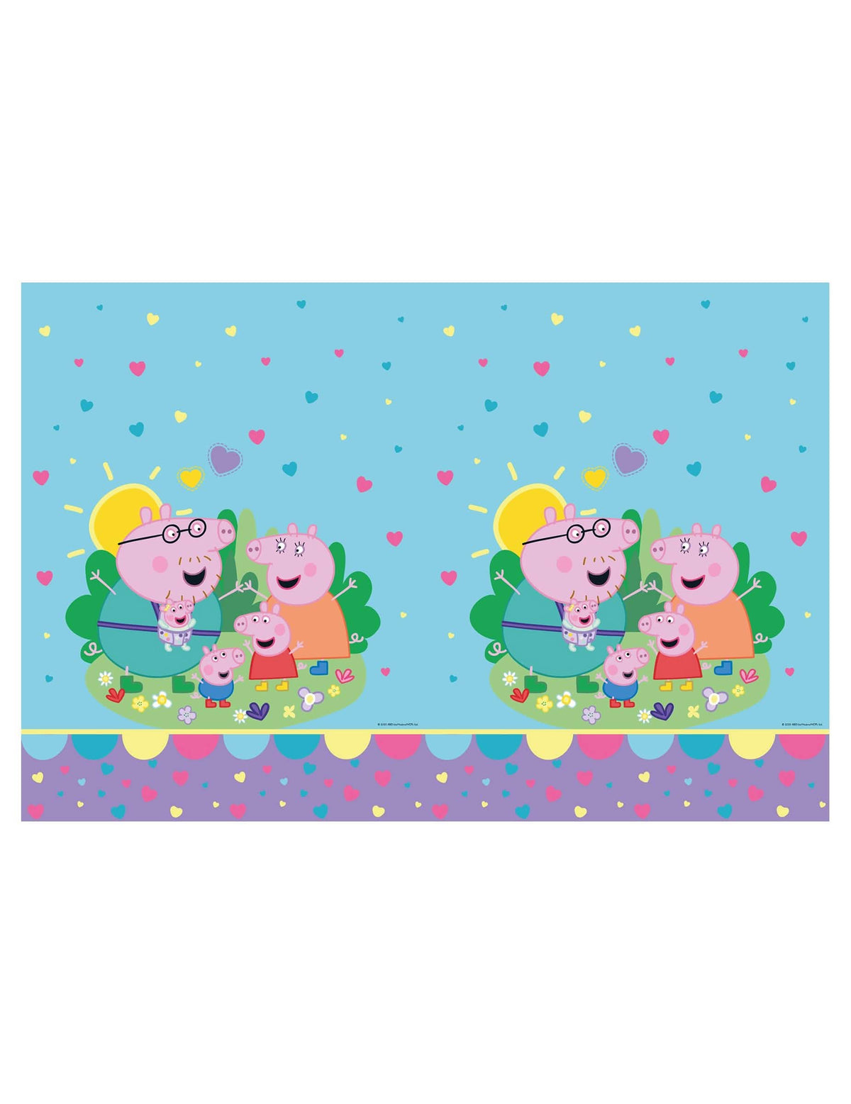 Peppa Pig -muovinen pöytäliina lapsille, taivaansininen, Pig-perheen ja sydänten kuvioilla