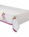 Nappe en plastique princesse et licorne pour anniversaire blanche et rose avec étoiles