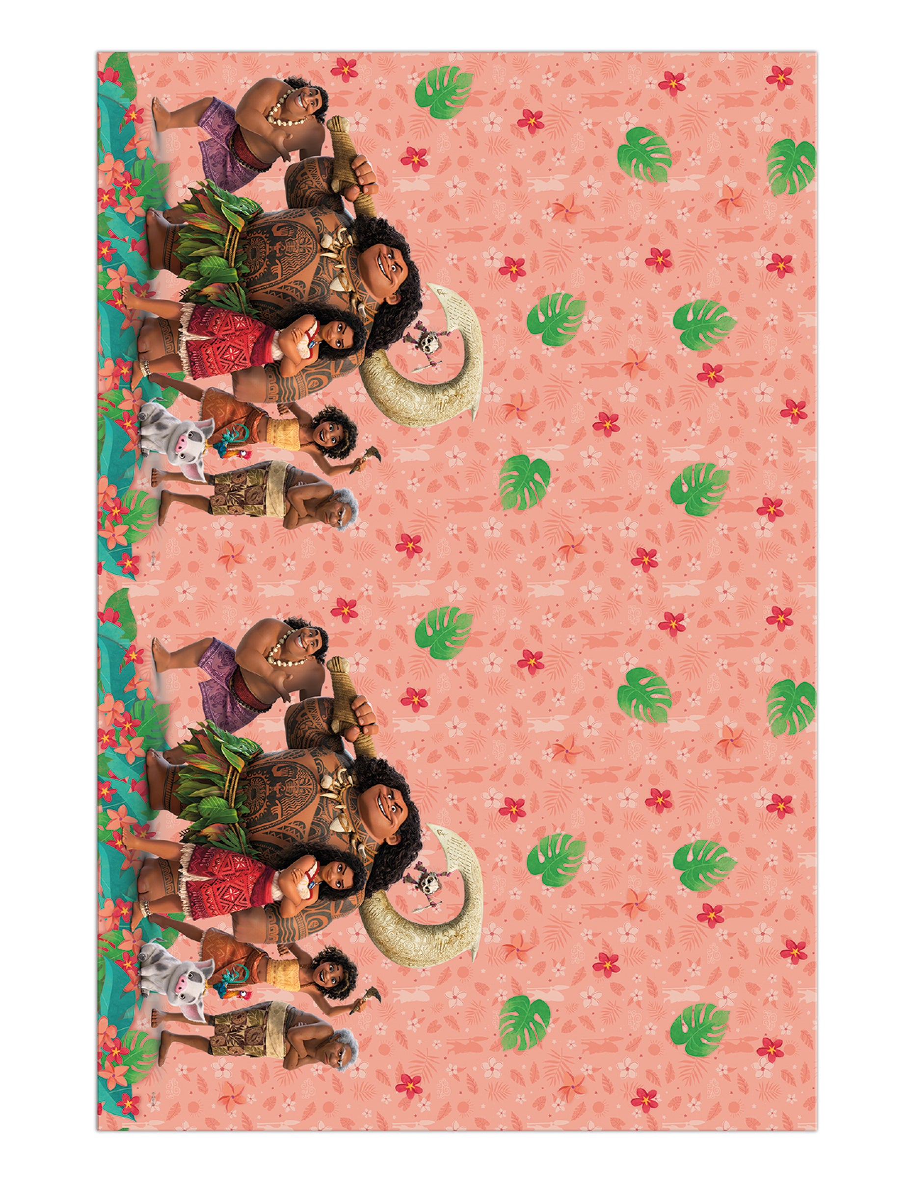 Nappe en plastique Vaiana 2 pour enfant rose avec motifs tropicaux et personnages