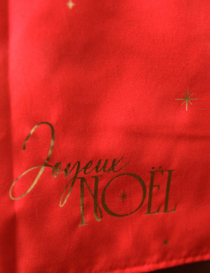 Punainen ja kultainen Joyeux Noël -kangaspöytäliina 140 x 240 cm
