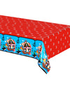 Nappe plastique pirate pour anniversaire rouge et bleue avec illustrations