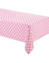 Nappe décoration rétro rose à pois blancs en plastique