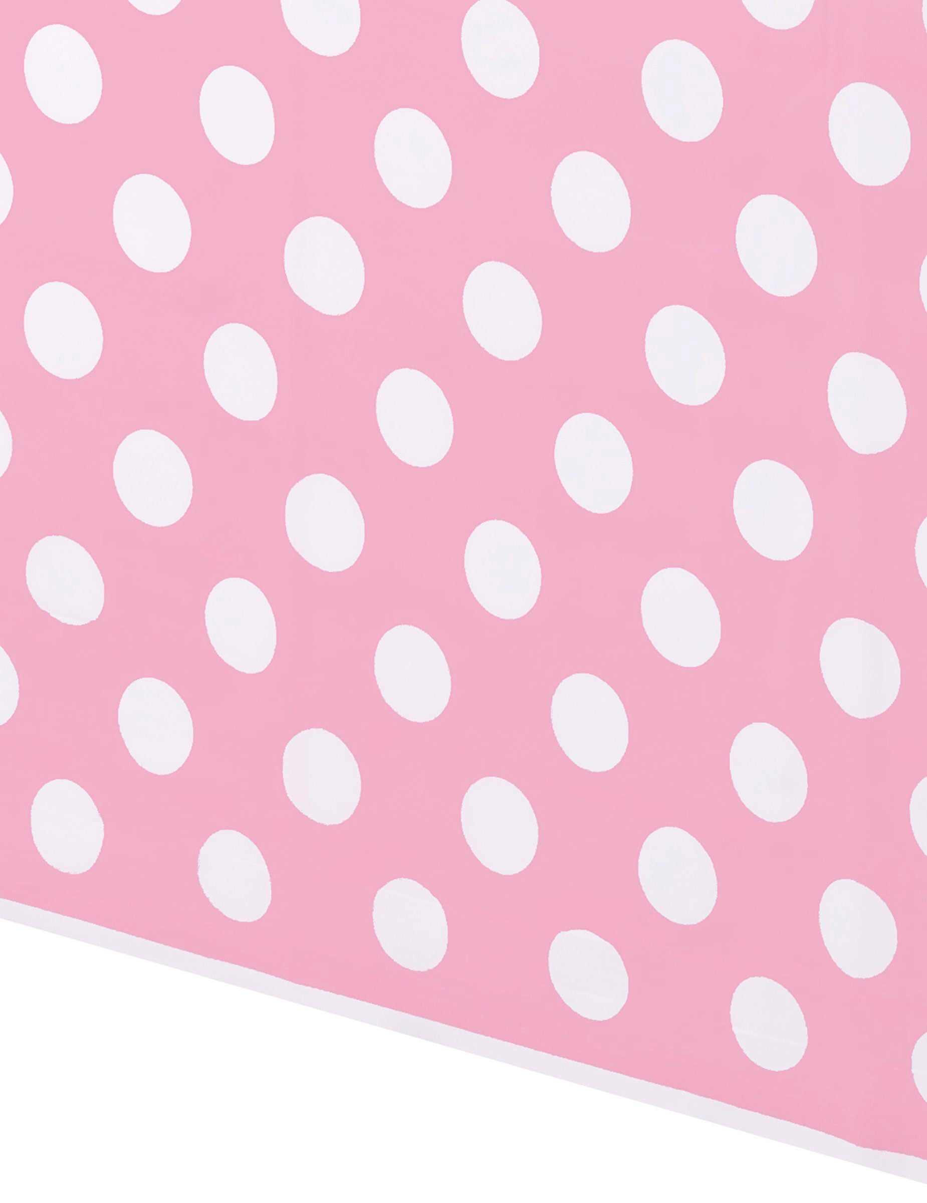 Détail du motif de la nappe décoration rétro rose à pois blancs en plastique