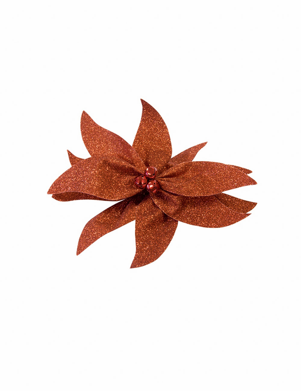 Nœud de poinsettia avec grelots pour décoration de table rouge pailleté