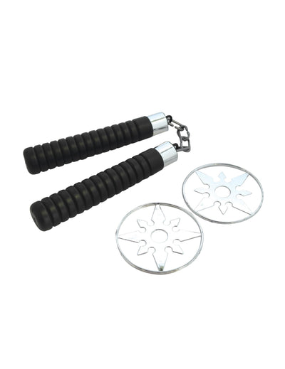 Nunchaku et shurikens en plastique pour enfant noir et argenté
