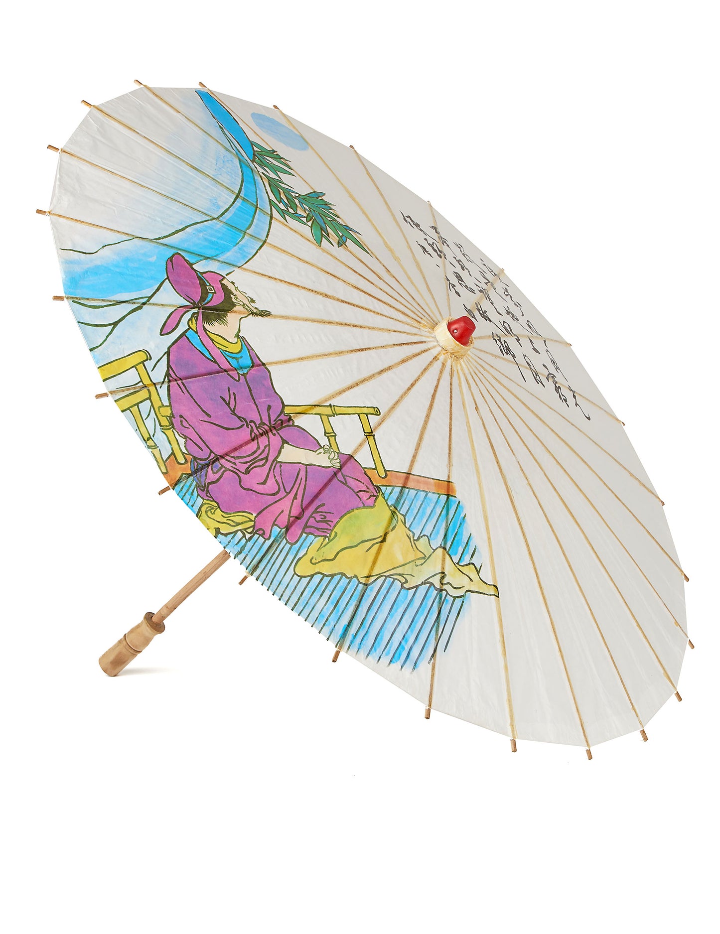 Ombrelle chinoise pour adulte blanche avec illustration traditionnelle et calligraphie