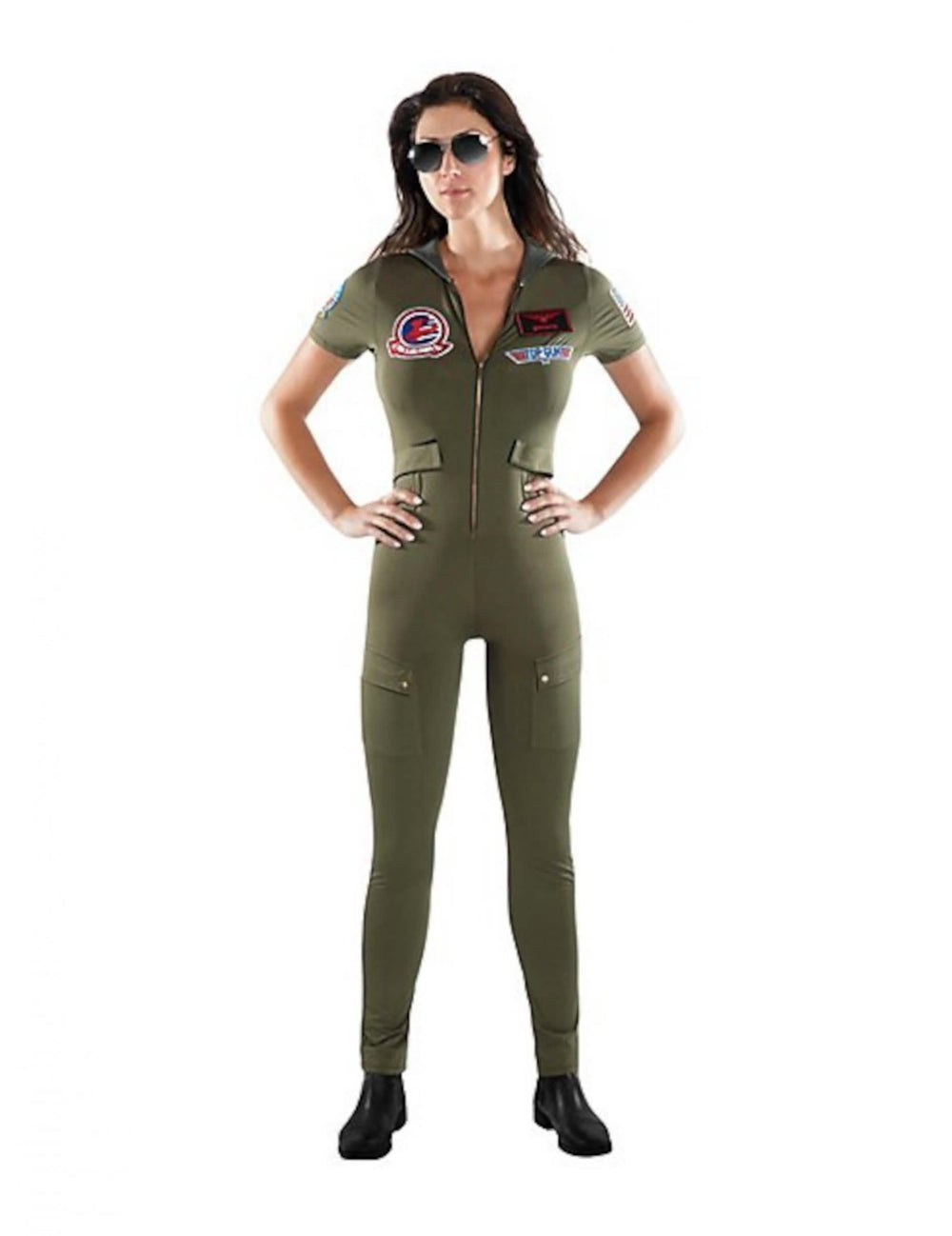 Top Gun -yhdistelmäasu aikuisille, khakinvihreä, merkeillä