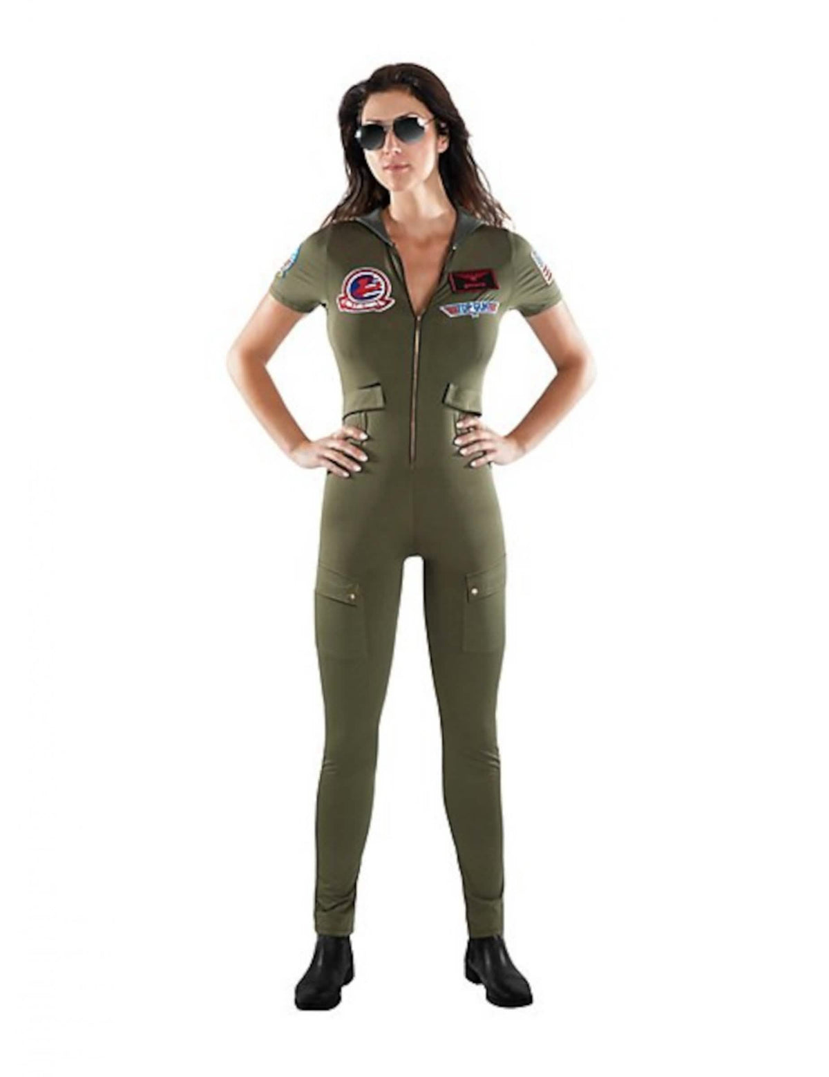 Top Gun -yhdistelmäasu aikuisille, khakinvihreä, merkeillä