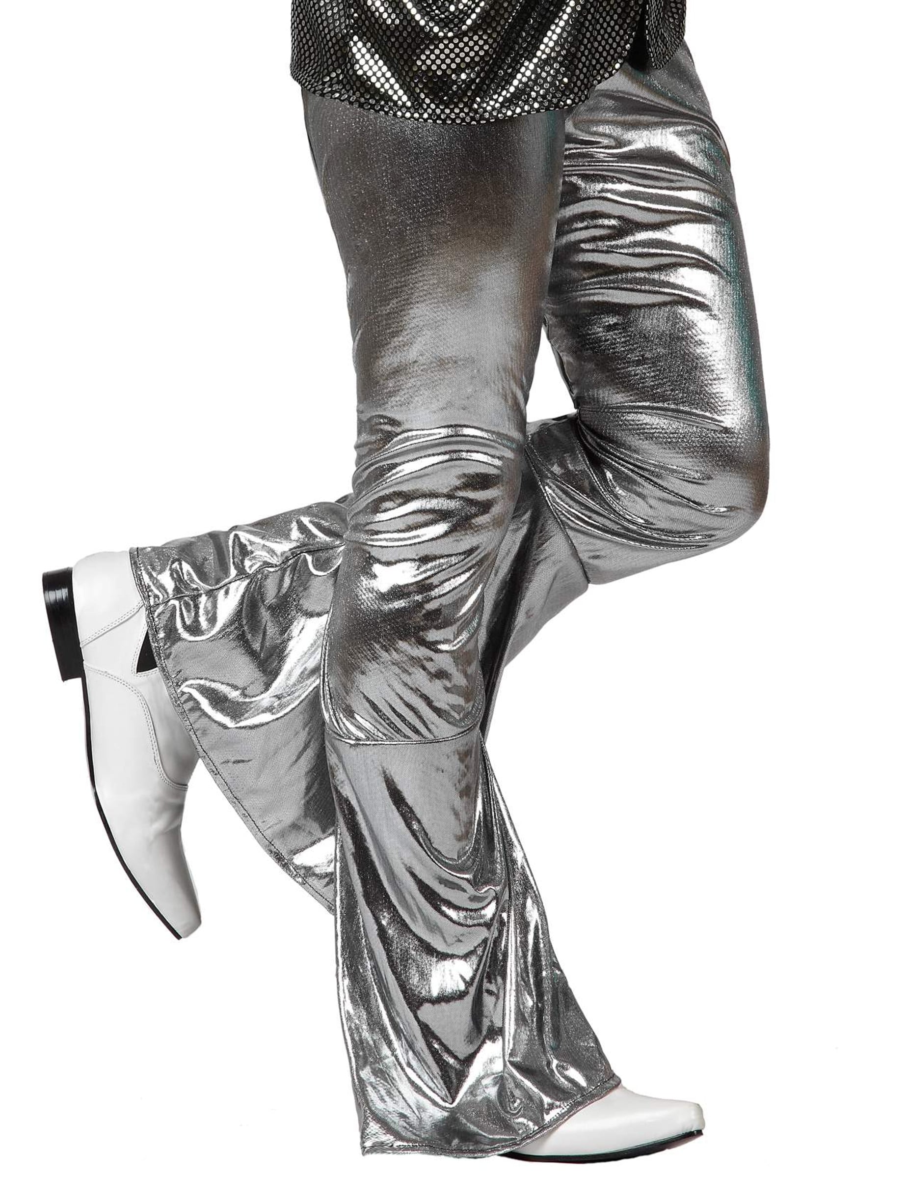 Pantalon disco holographique pour homme argent