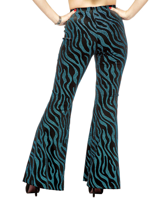 Pantalon avec vagues à paillettes bleues femme