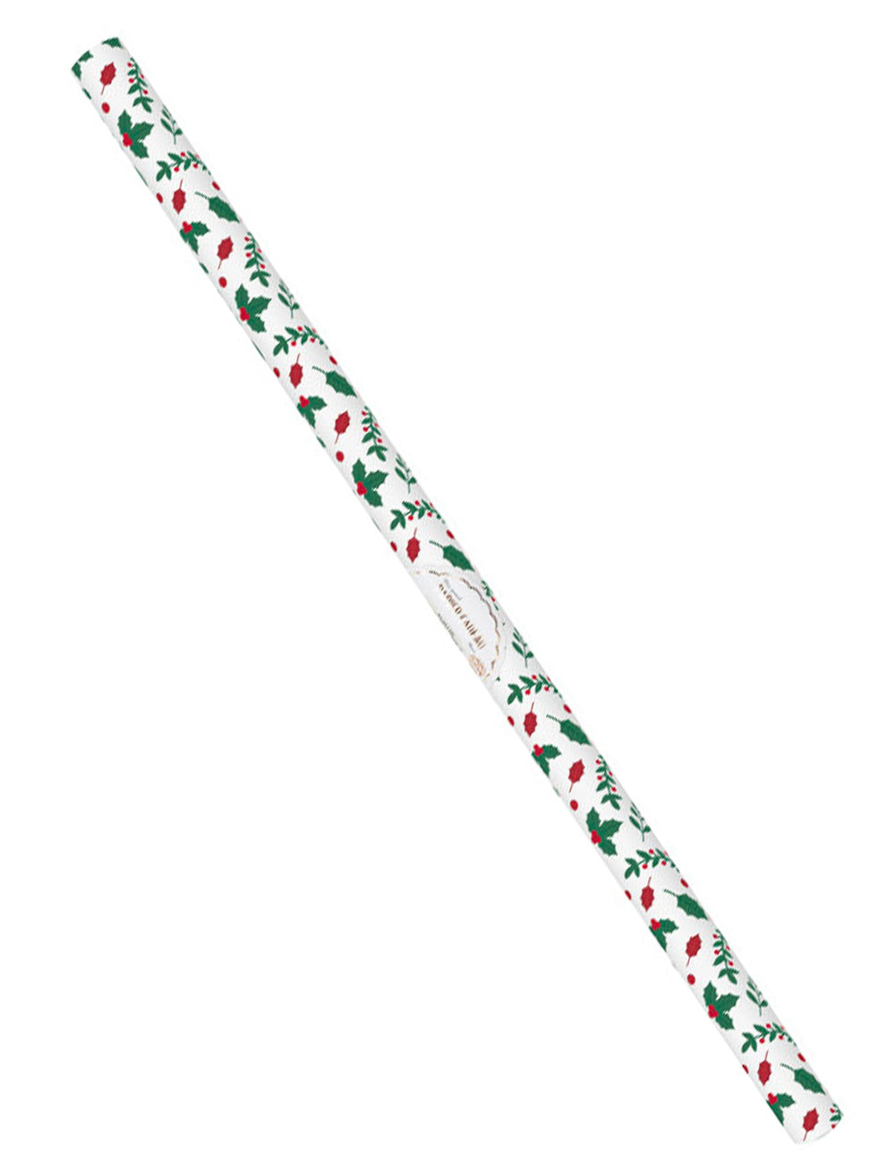 Papier cadeau houx de Noël blanc avec motifs verts et rouges