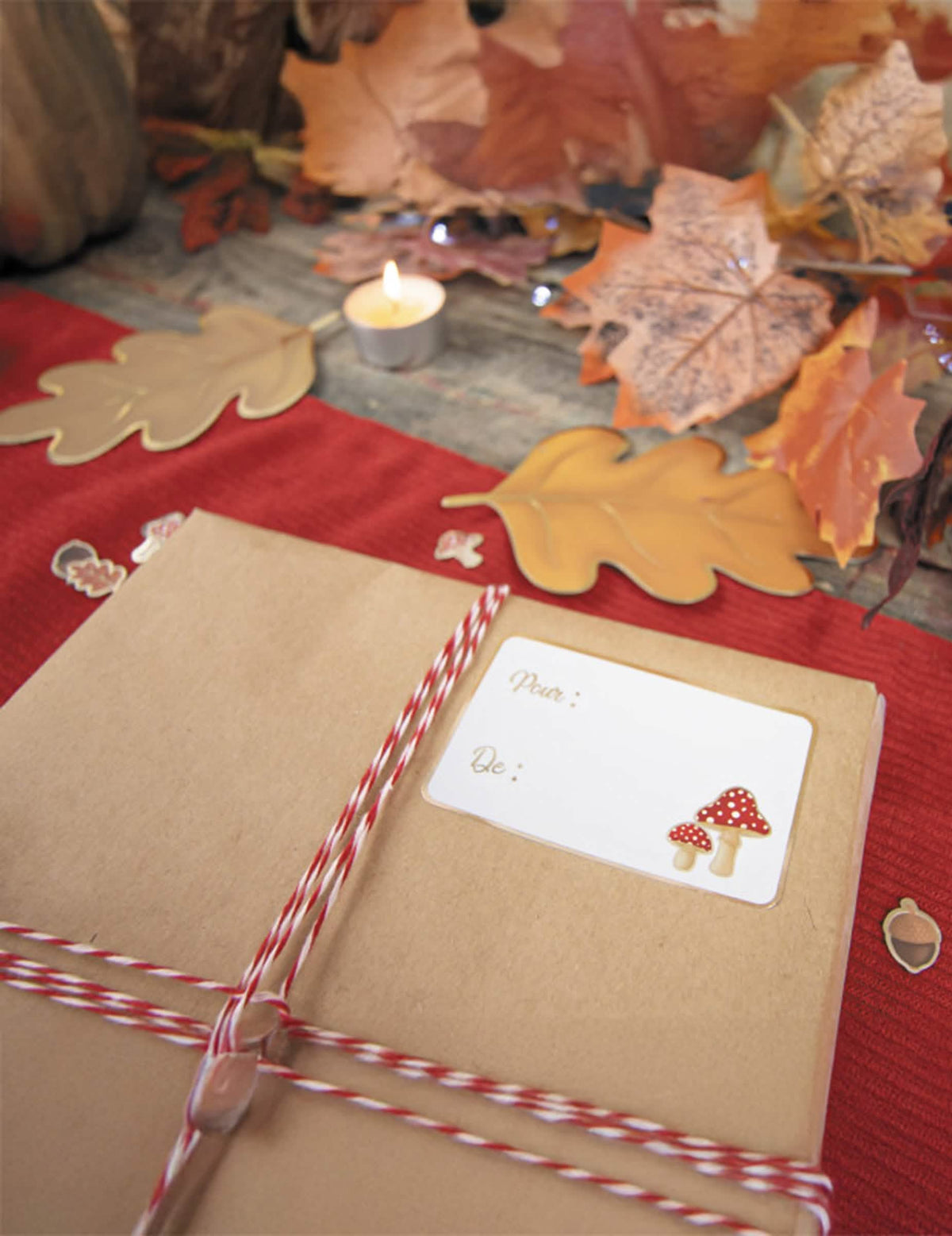 Détail de l'étiquette sur un paquet du Papier cadeau Kraft