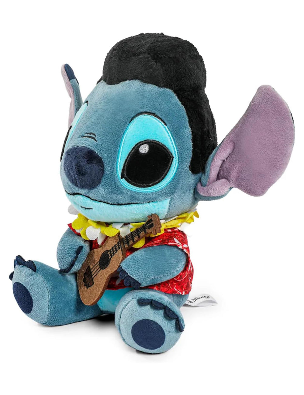 Vue de trois-quarts face de la peluche Stitch hawaïen