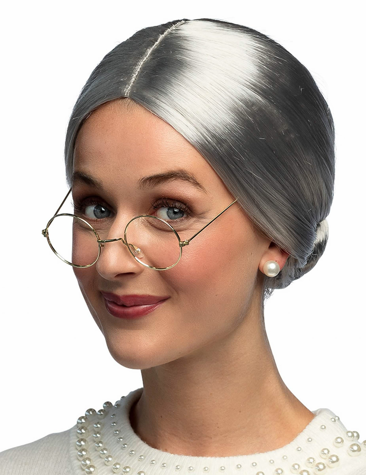 Perruque à chignon Grand-mère pour femme grise