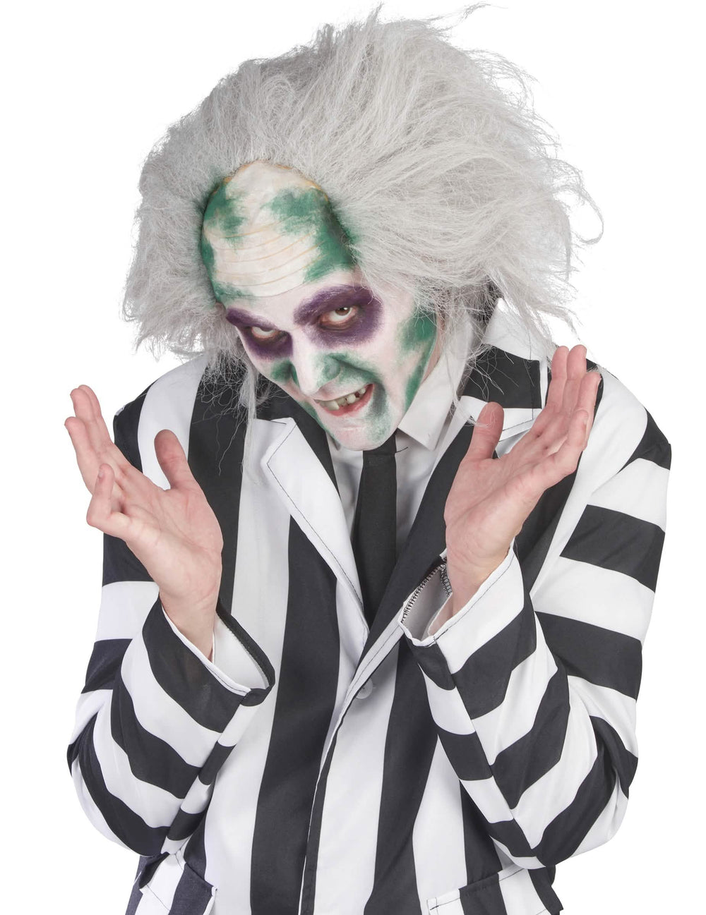 Beetlejuice™-aikuiset valkoinen ja harmaa pörröinen peruukki