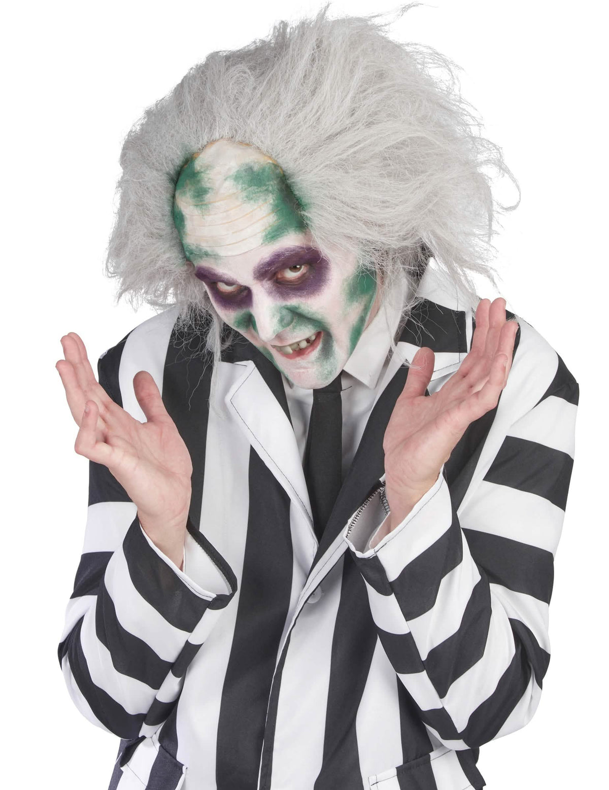 Beetlejuice™-aikuiset valkoinen ja harmaa pörröinen peruukki