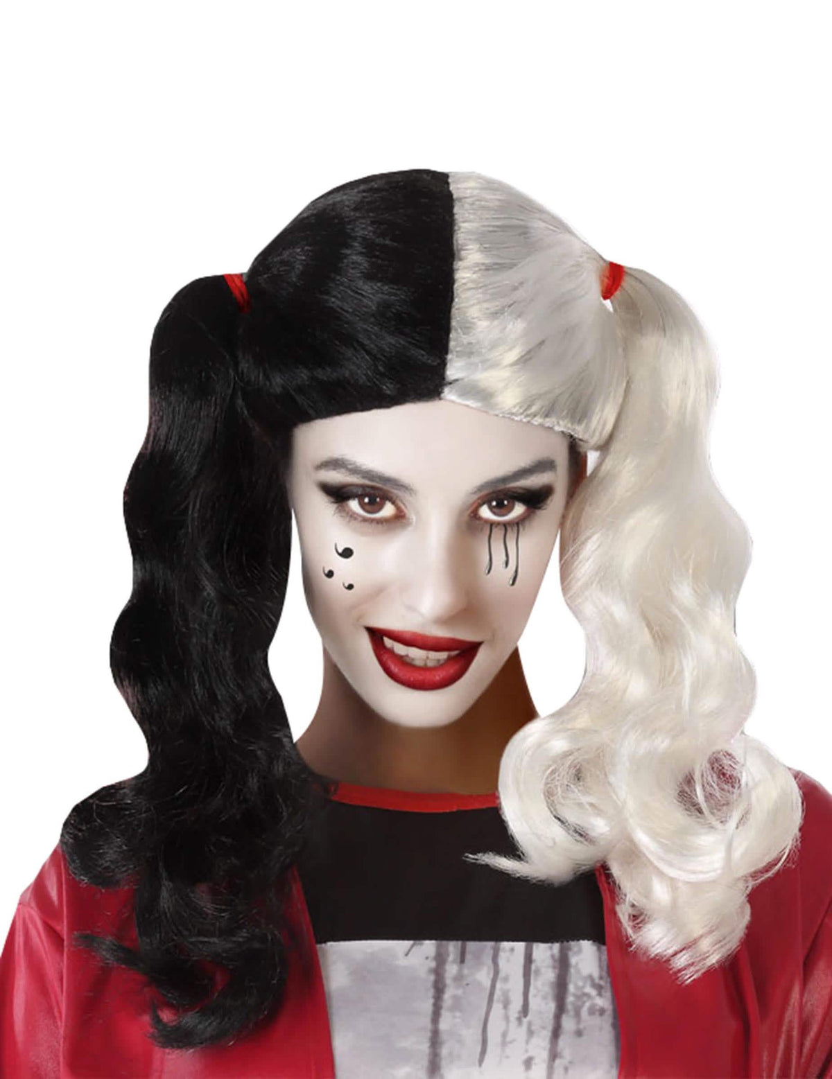 Väris kaksoisvärinen musta- ja valkoinen naisille tarkoitettu salamurhaajaperuukki letillä