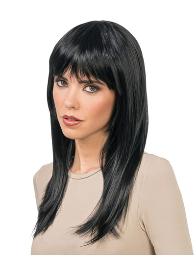 Perruque coiffable longue noire luxe femme
