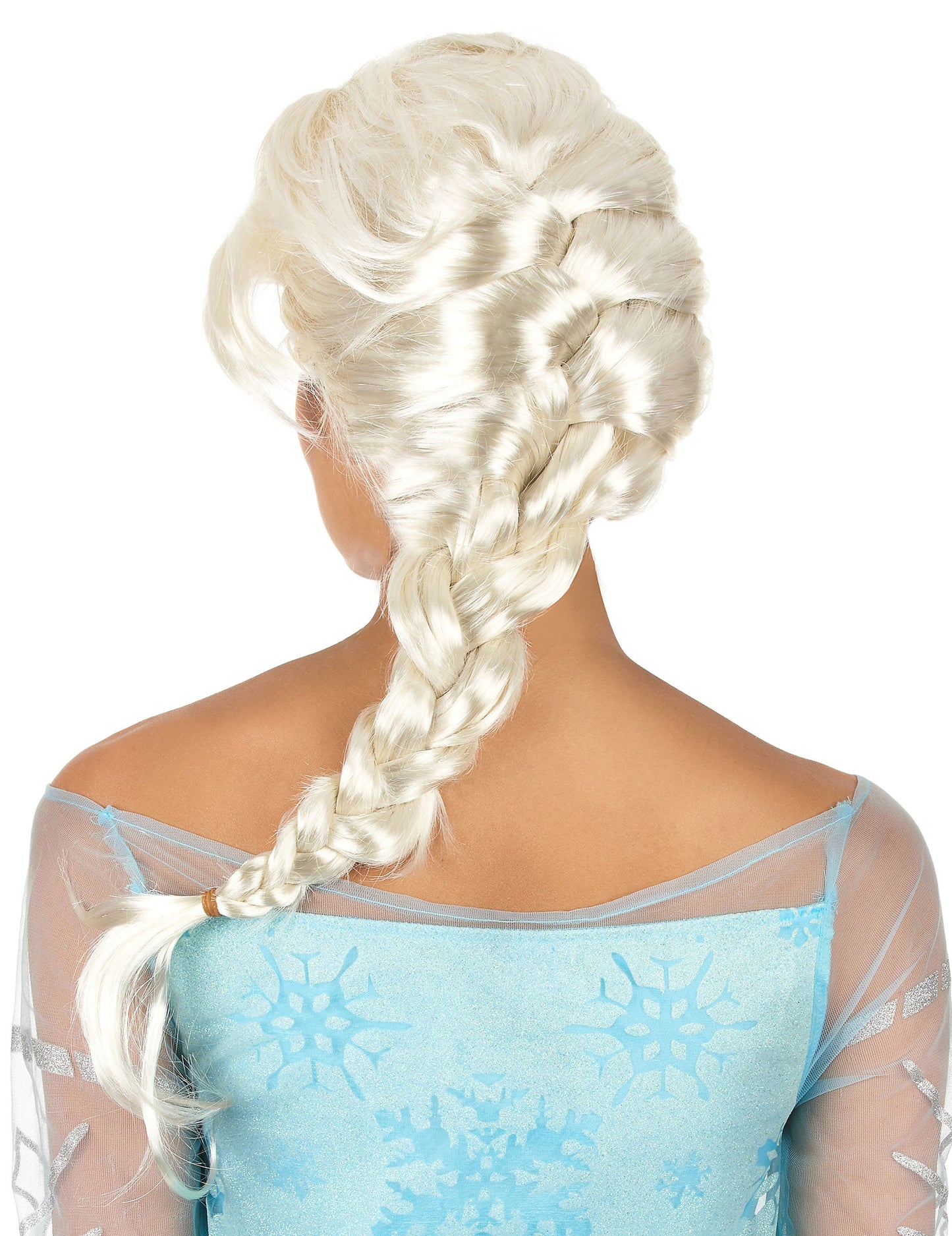 Vue de dos de la perruque avec tresse pour femme blonde