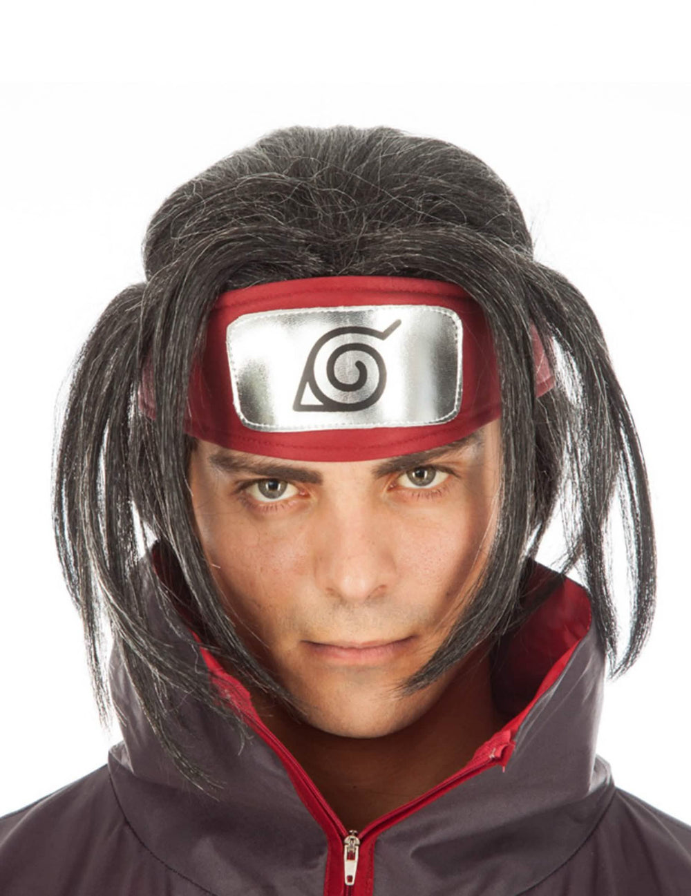 Itachi Naruto™ -aikuisten musta peruukki punaisella otsanauhalla