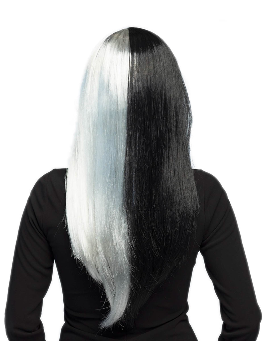 Vue de dos de la perruque lisse noire et blanche