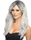 Perruque longue avec frange dégradée pour femme grise