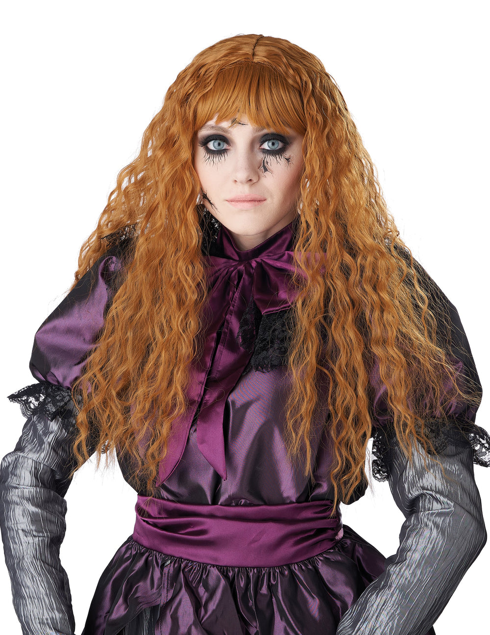 Vue de face de la perruque longue ondulée pour enfant rousse
