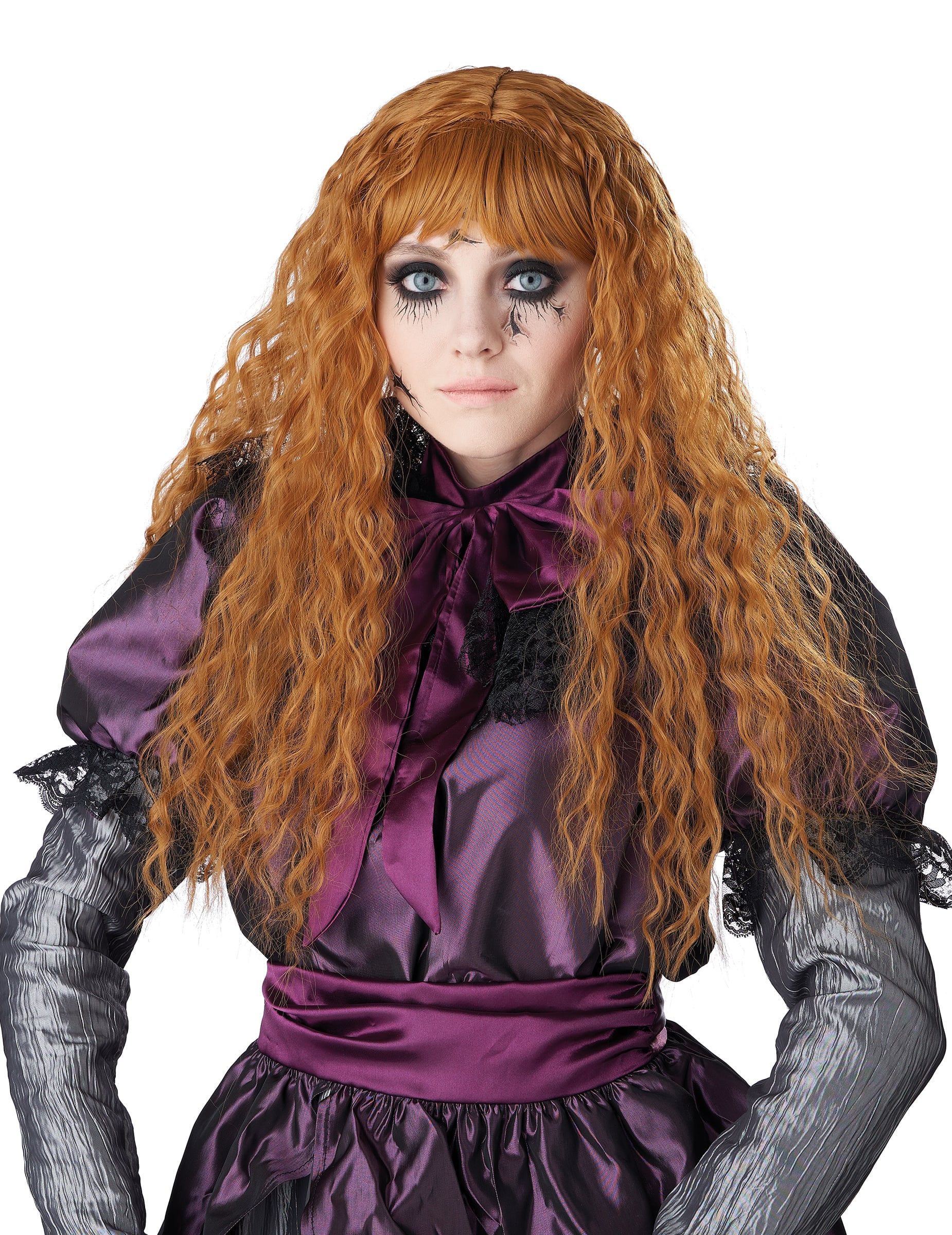 Vue de face de la perruque longue ondulée pour enfant rousse