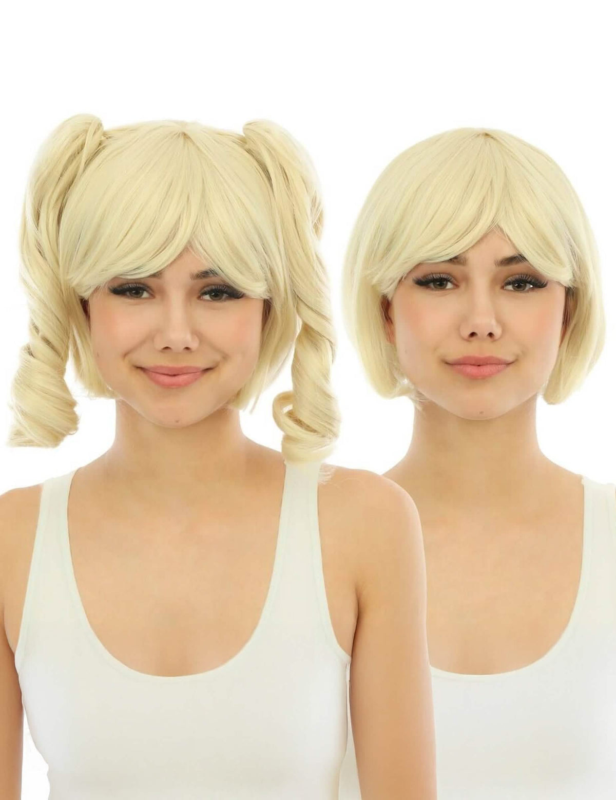 Perruque manga pour femme blonde avec couettes détachables