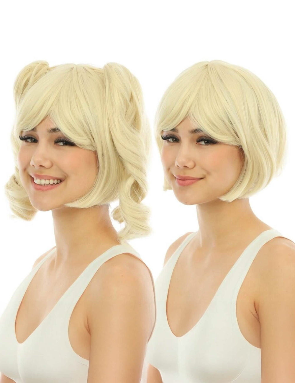 Détail des couettes détachables de la perruque manga pour femme blonde