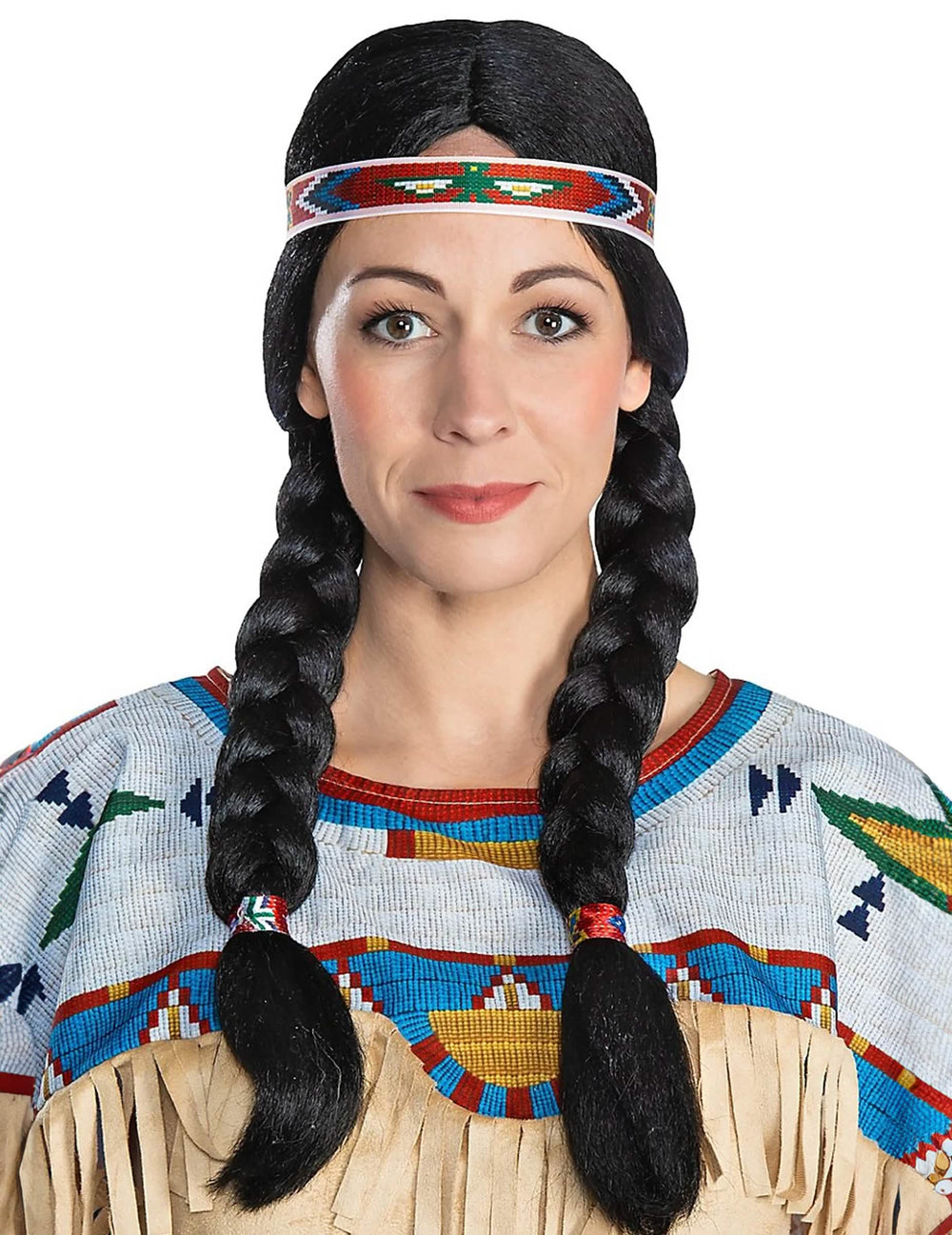 Nscho Tschi™ -peruukki aikuiset musta, kaksi lettiä ja kuvioitu panta