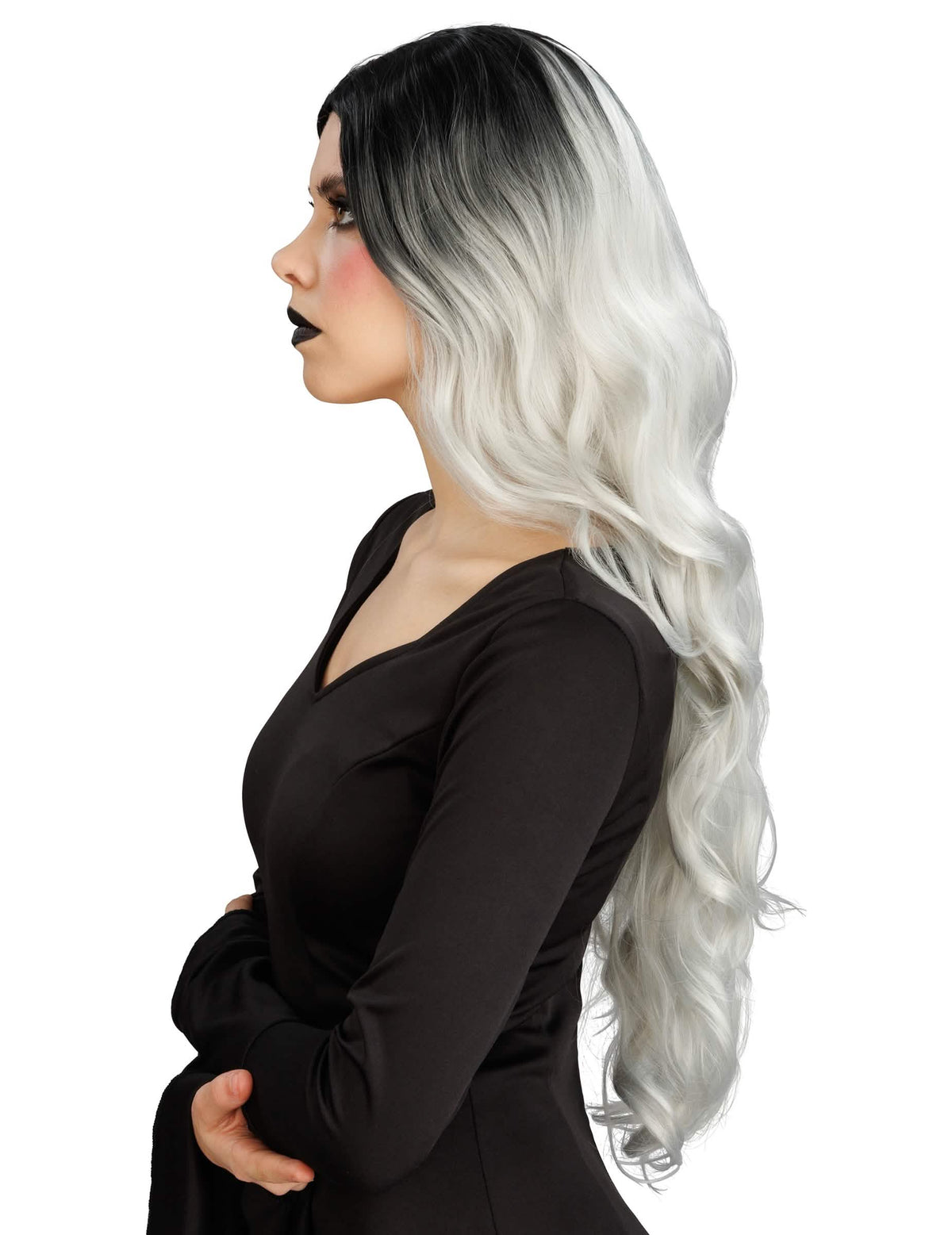 Ylellinen valkomusta ombre-peruukki naisille