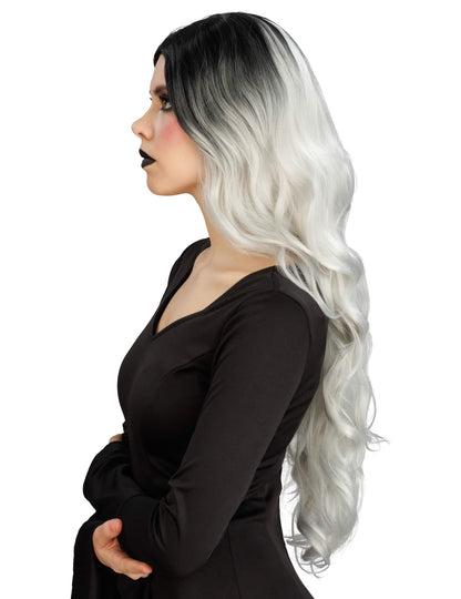 Ylellinen valkomusta ombre-peruukki naisille