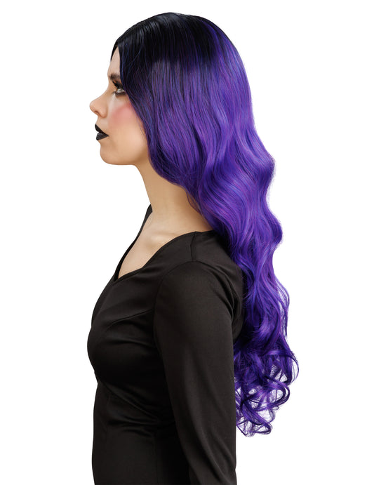 Ylellinen violettimusta ombre-peruukki naisille