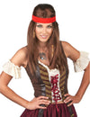 Perruque pirate ou hippie avec bandana pour adulte marron avec bandeau rouge et tresses perles