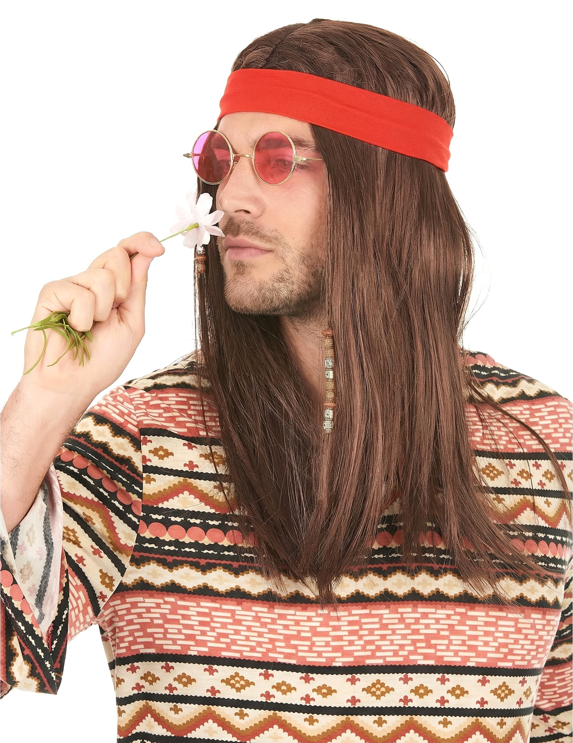Vue de profil de la perruque pirate ou hippie avec bandana pour adulte