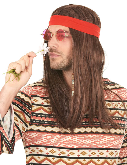 Vue de profil de la perruque pirate ou hippie avec bandana pour adulte