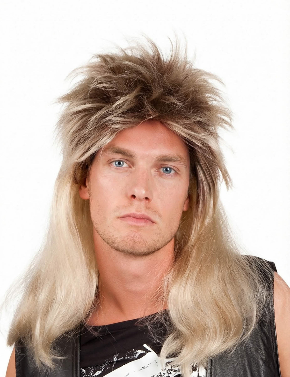 Perruque pop rock pour homme blonde volumineuse style mulet