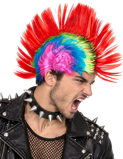 Miesten monivärinen punkkarin peruukki
