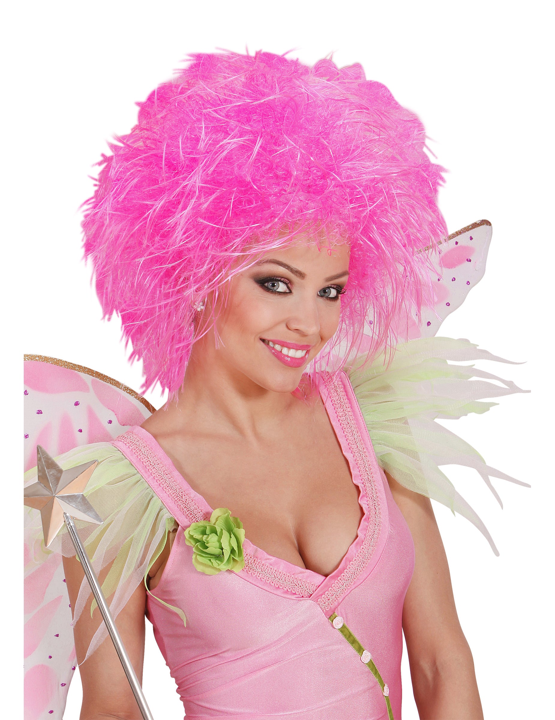 Perruque rose fluo pour femme rose fluo ébouriffée