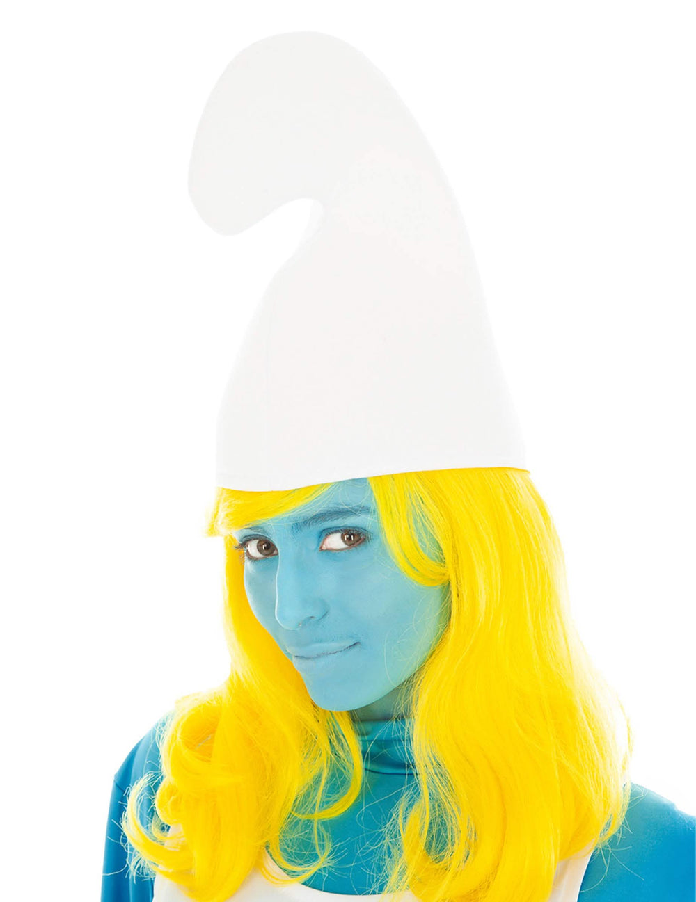 Smurffitukka aikuiset pitkä keltainen valkoisella hatulla