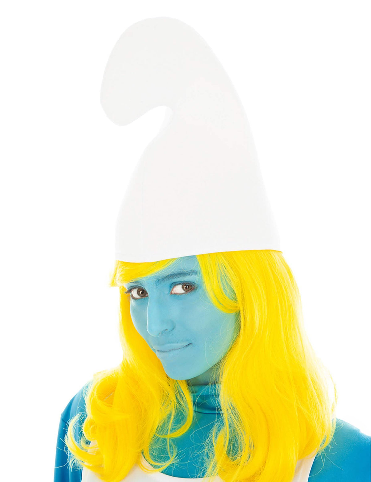 Smurffitukka aikuiset pitkä keltainen valkoisella hatulla