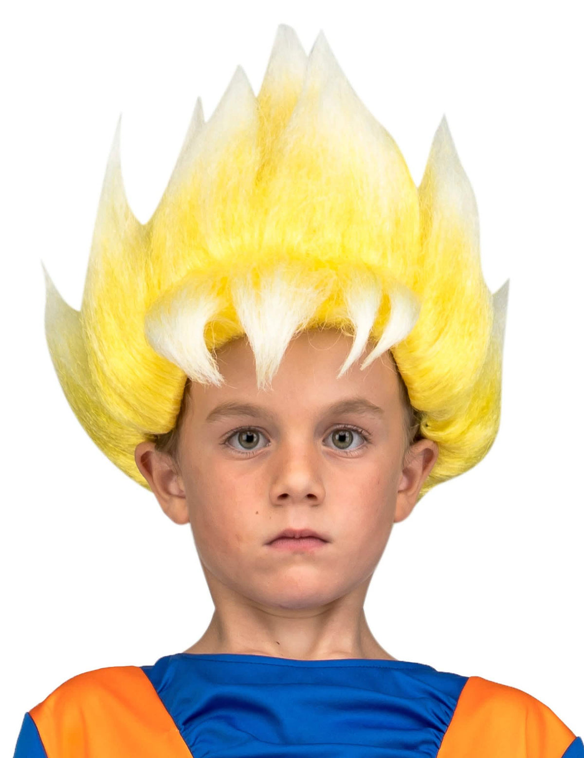 Super Saiyan Goku Dragon Ball™ -peruukki lapsille, keltainen ja valkoinen, piikikäs