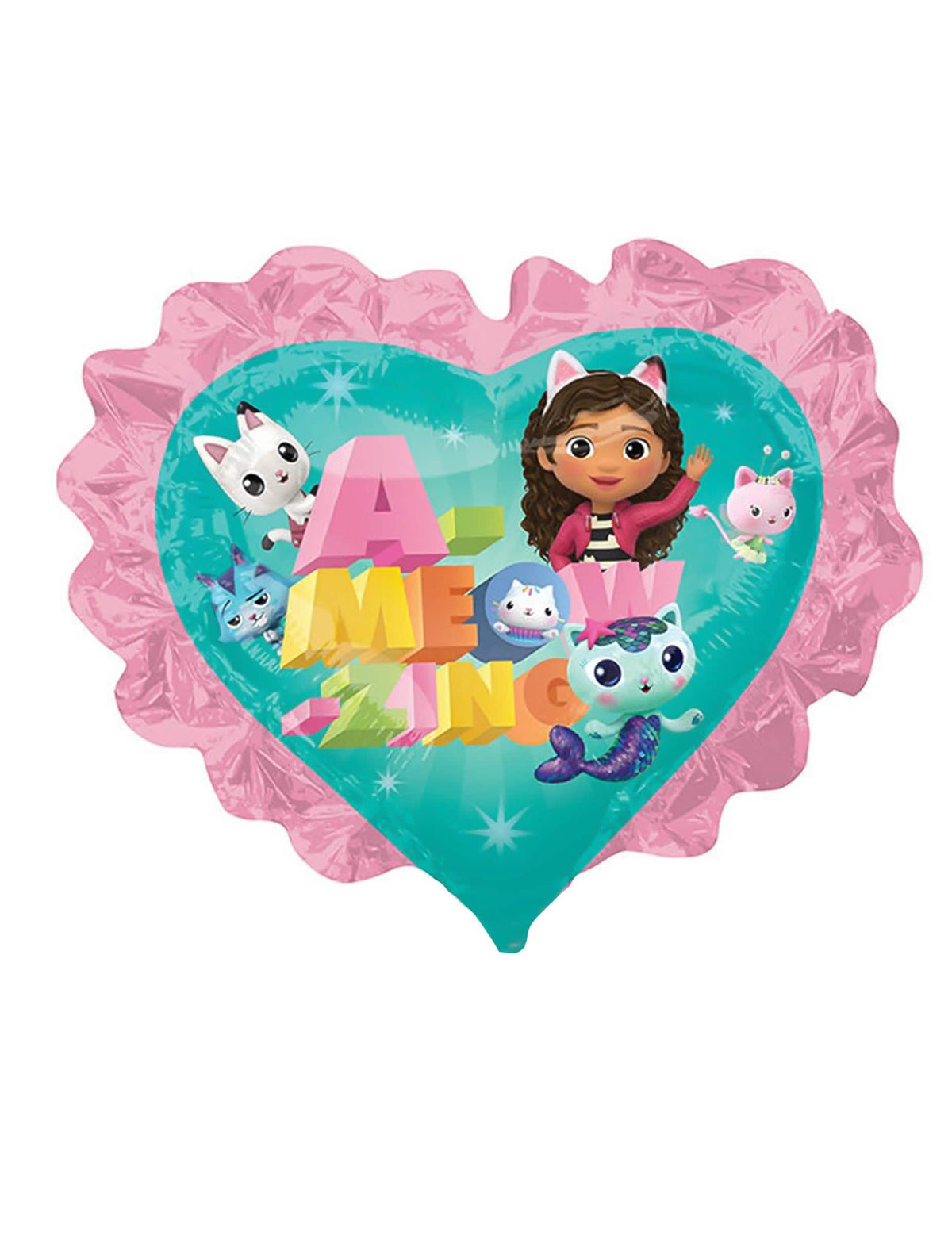 Ballon aluminium cœur Gabby et la maison magique pour enfant rose et bleu