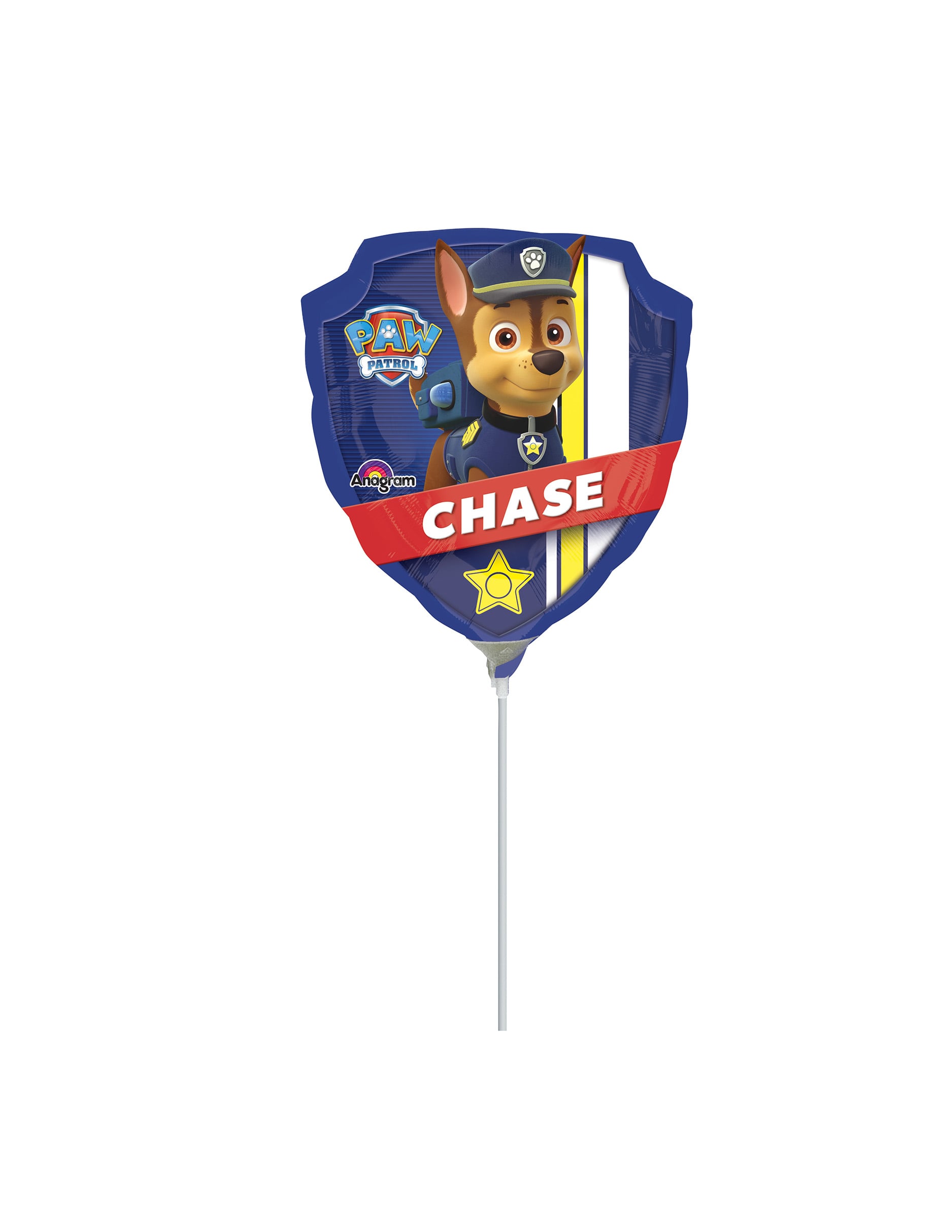Ballon en aluminium Pat'Patrouille Chase pour enfant bleu en forme de blason